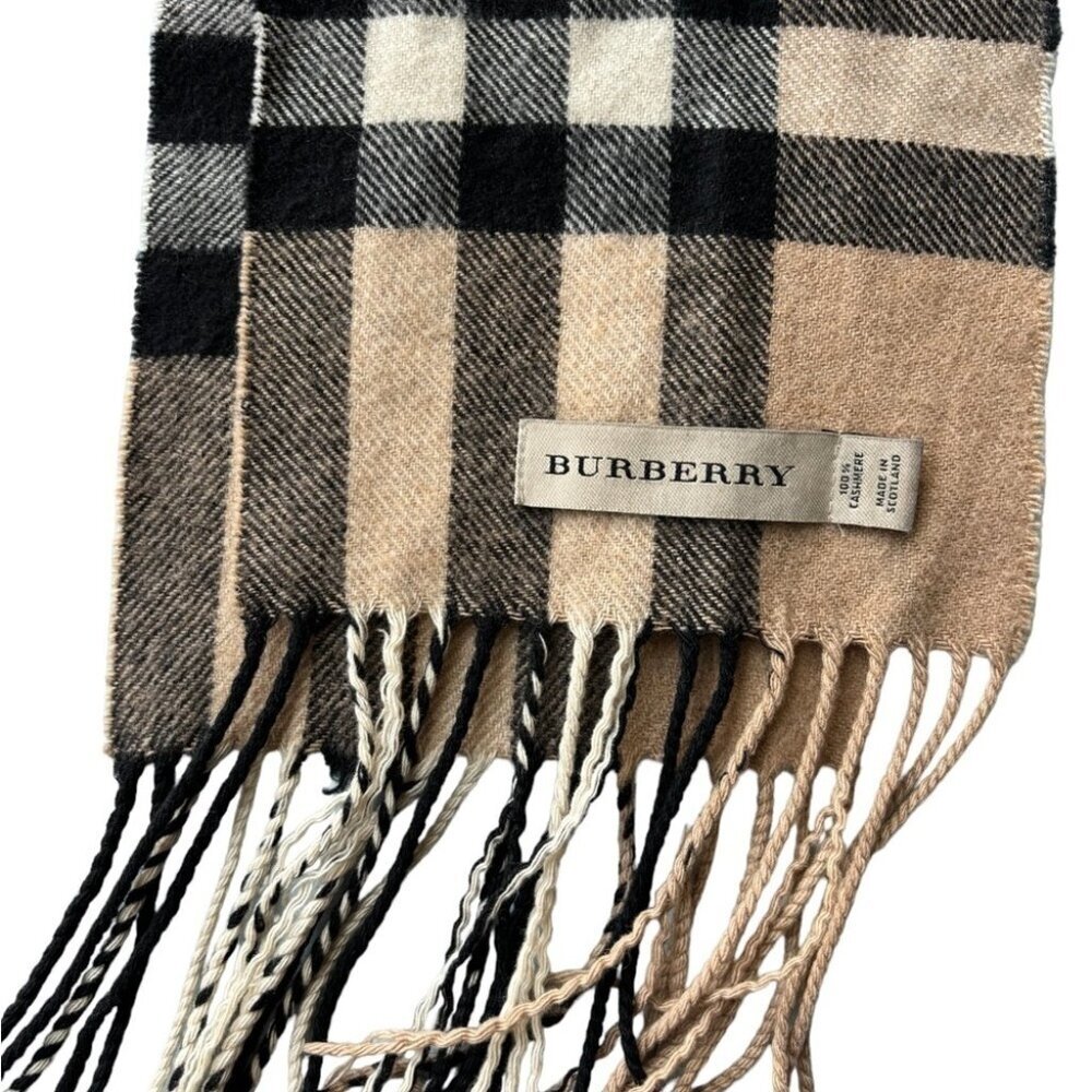 Authentic BURBERRY Narrow Scarf 100% Cashmere Made in Scotland